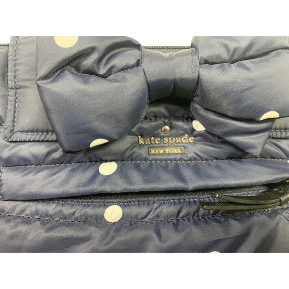 Kate Spade Quilted White Polka Dot Bag Bow Navy Top Handle - Picture 5 of 7